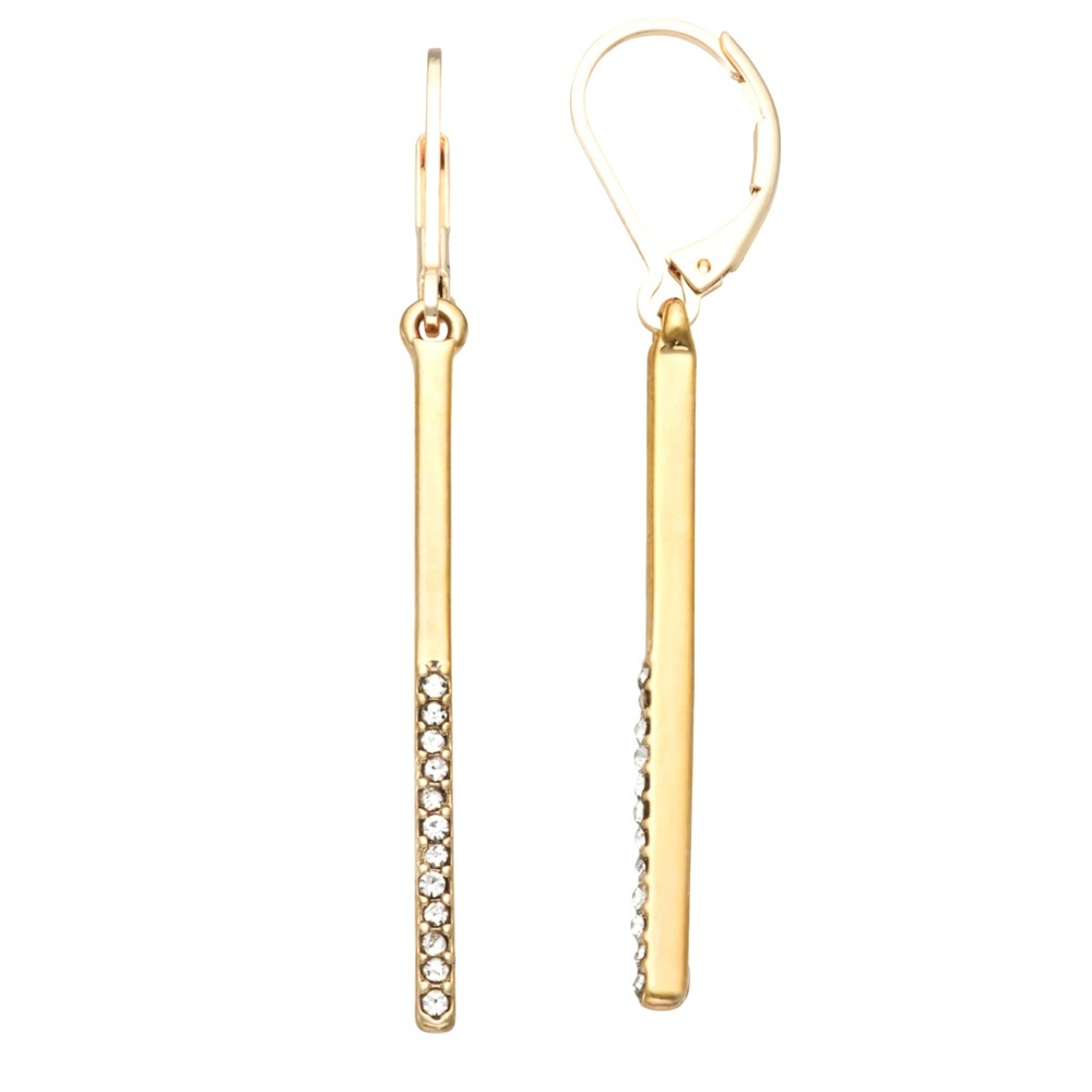 Nine West Gold Tone Simulated Crystal Bar Drop Earrings